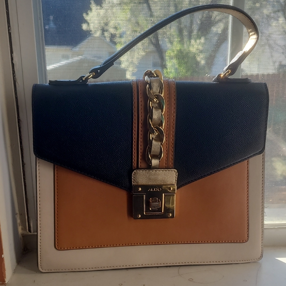 ALDO Colorblock Top-Handle Satchel in Black, Tan & Cream
